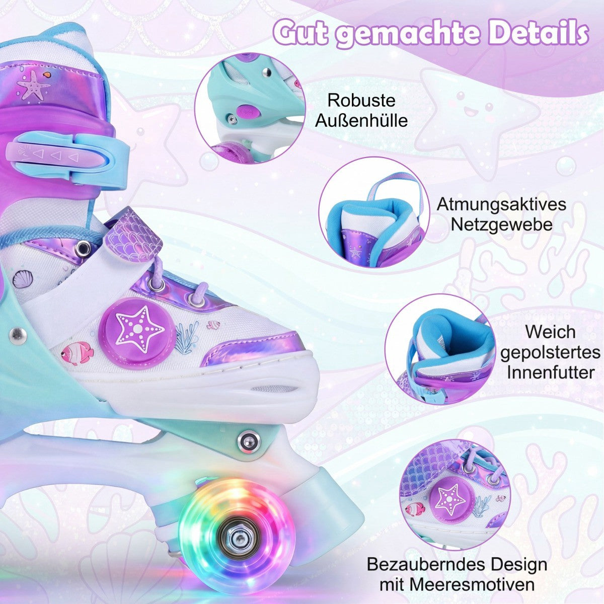 Adjustable Kids Quad Skates with Light-Up Wheels, EU 27-31