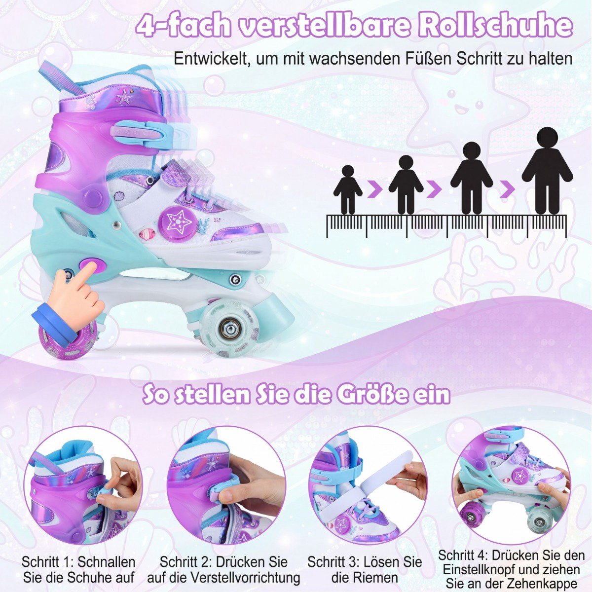 Adjustable Kids Quad Skates with Light-Up Wheels, EU 37-41