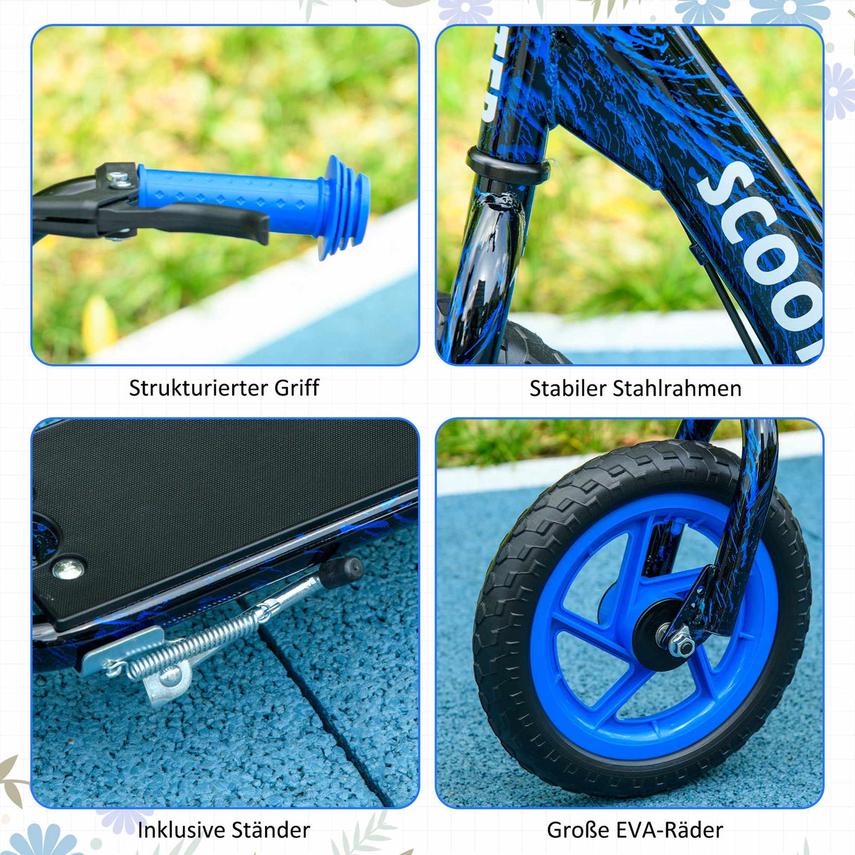 Adjustable Kids Scooter with Brake, Stand, Steel, Blue