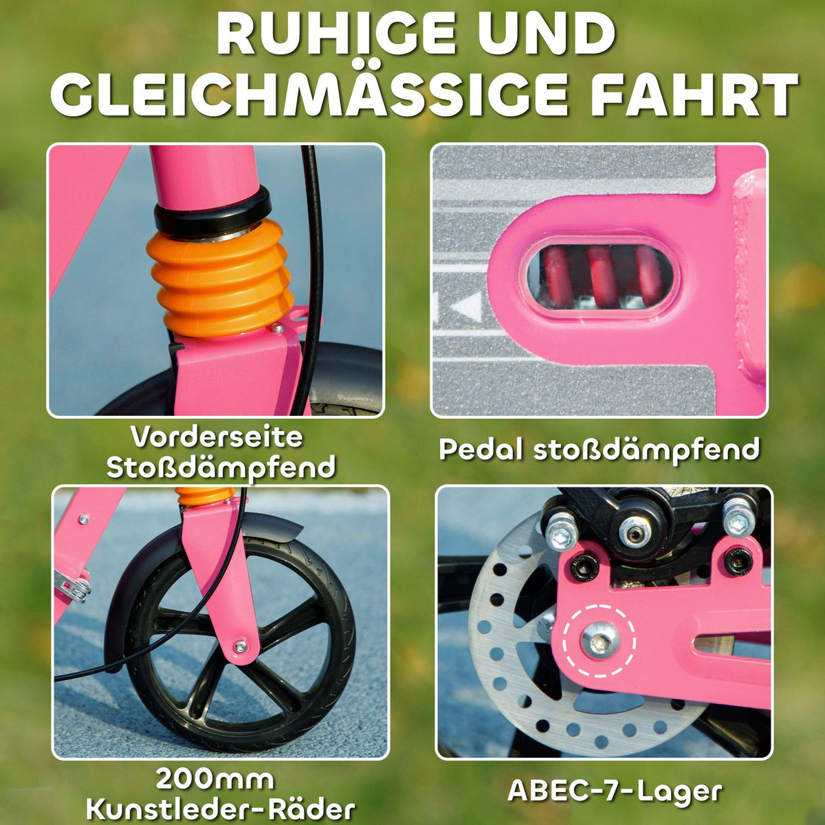 Adjustable Kids Scooter with Brakes, Pink, Ages 6-12