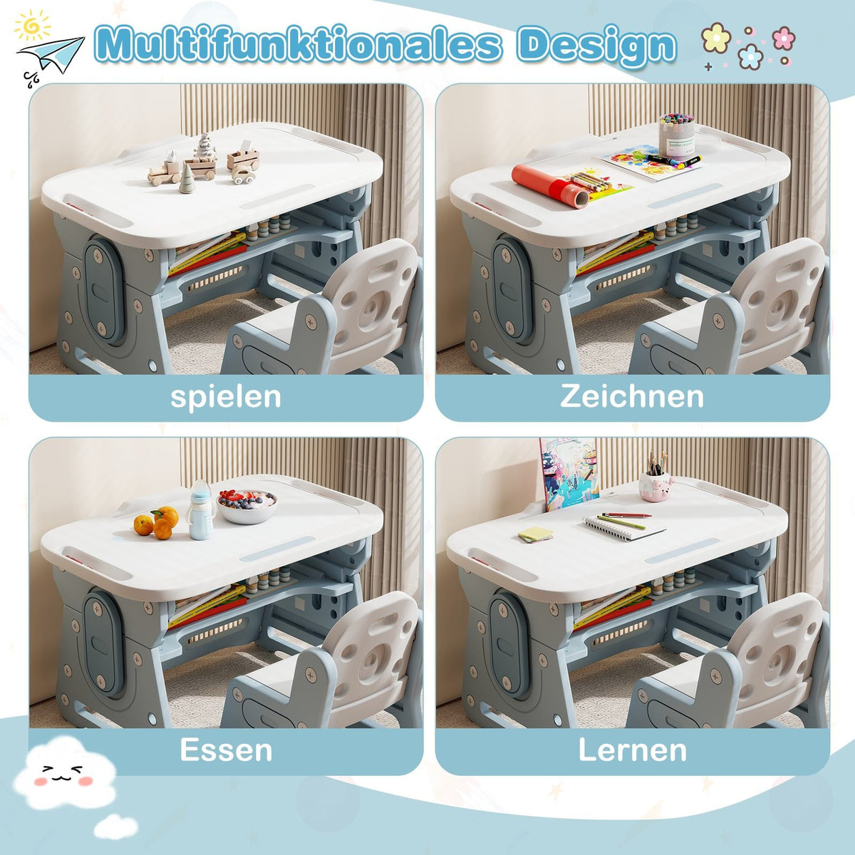Adjustable Kids Table & Chair Set with Tilt Whiteboard