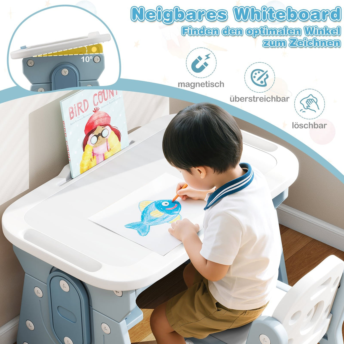 Adjustable Kids Table & Chair Set with Tilt Whiteboard