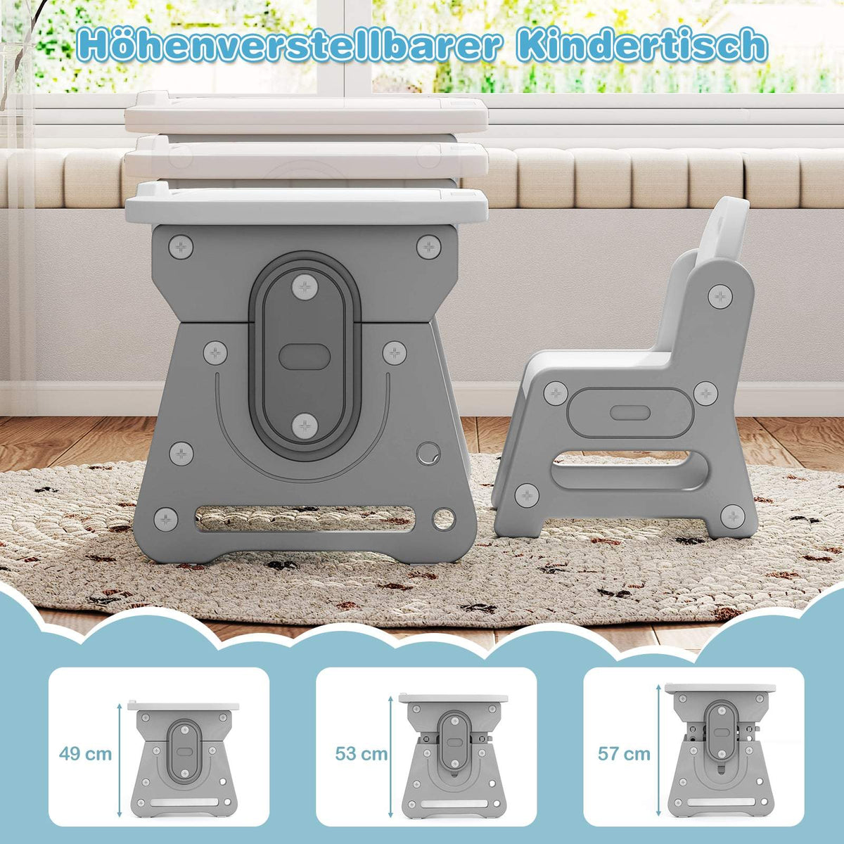 Adjustable Kids Table and Chair Set with Tilt Whiteboard