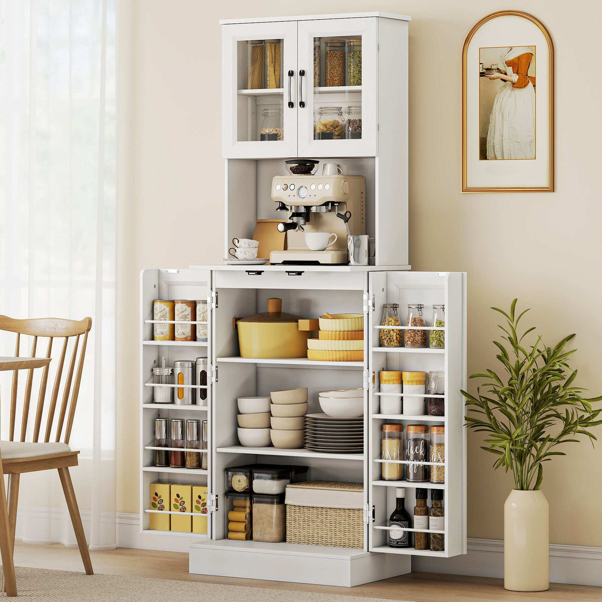 Adjustable Kitchen Cabinet, MDF, Acrylic Doors, White