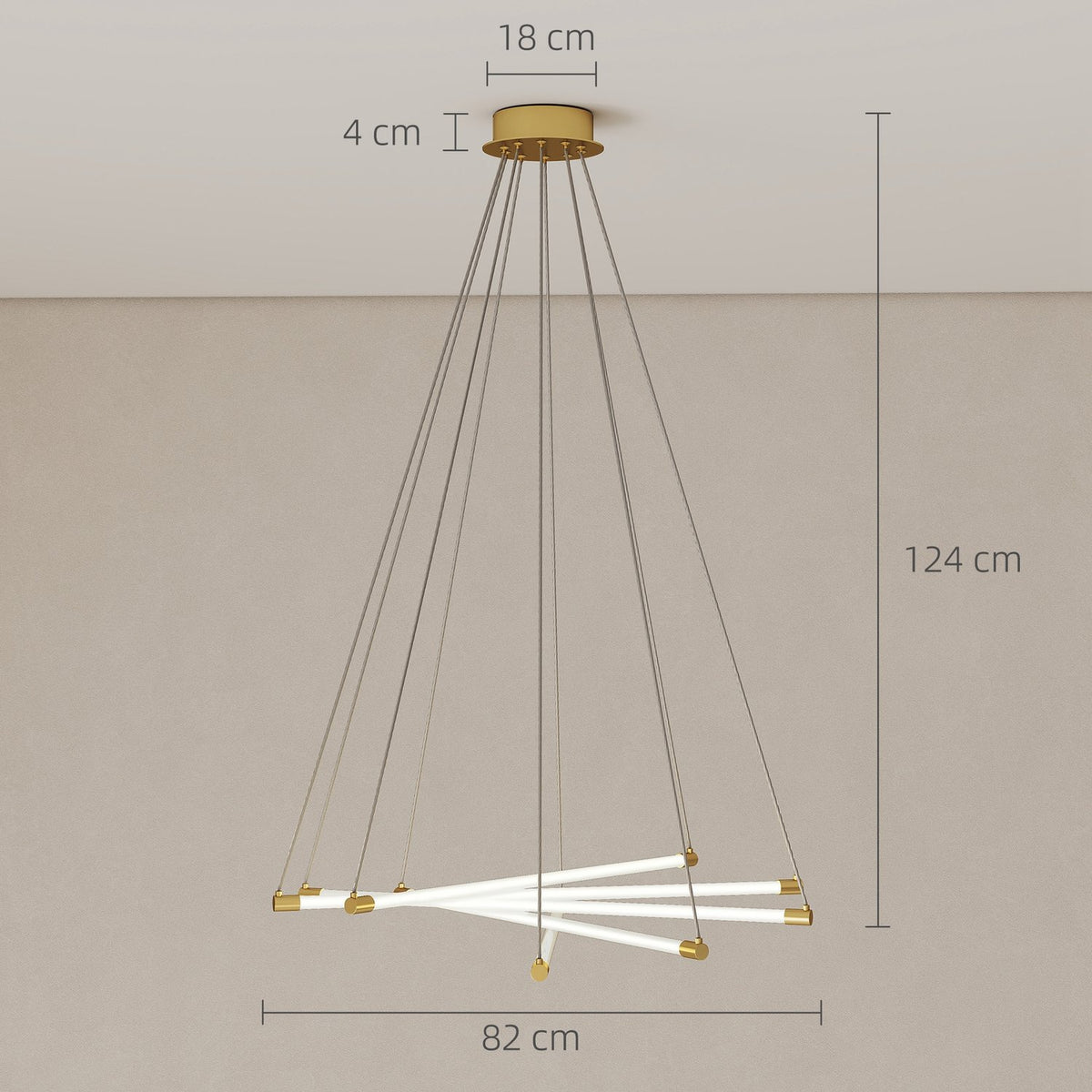 Adjustable LED Ceiling Light, 50W, 5 Tubes, Gold/White