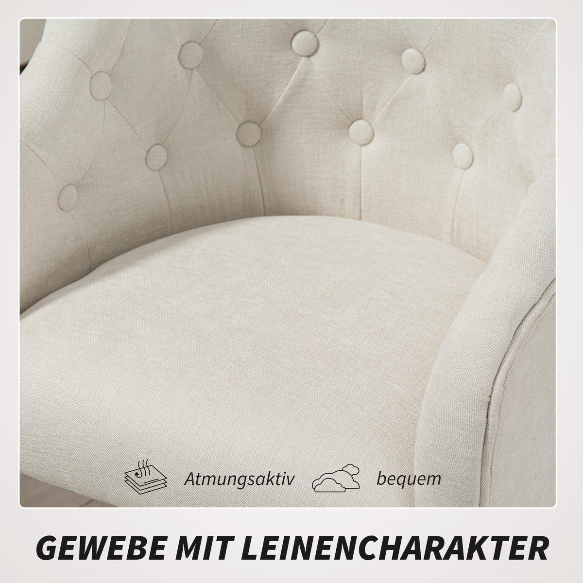 Adjustable Linen-Style Office Chair, Beige with Gold Legs