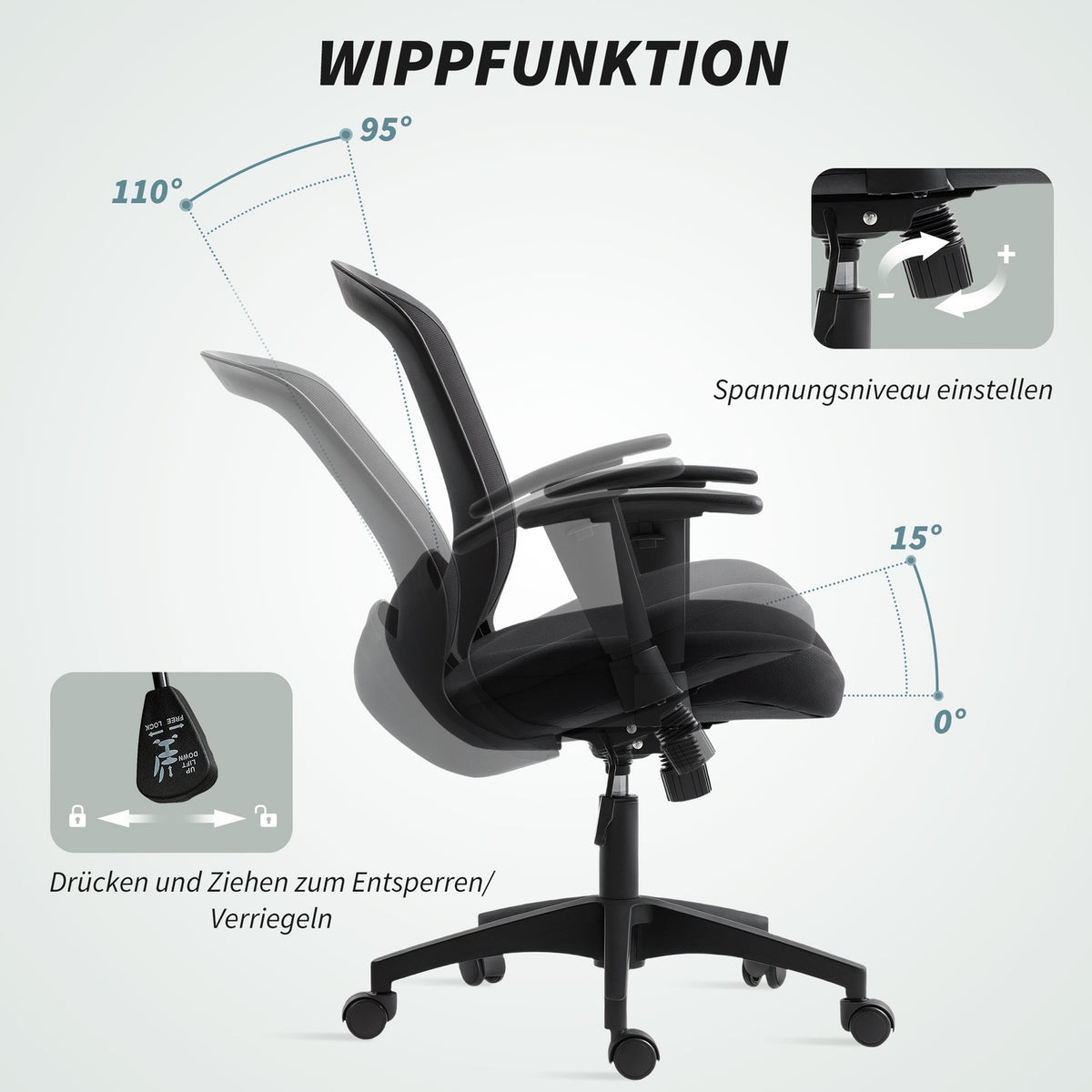 Adjustable Mesh Office Chair, Rolling, Black