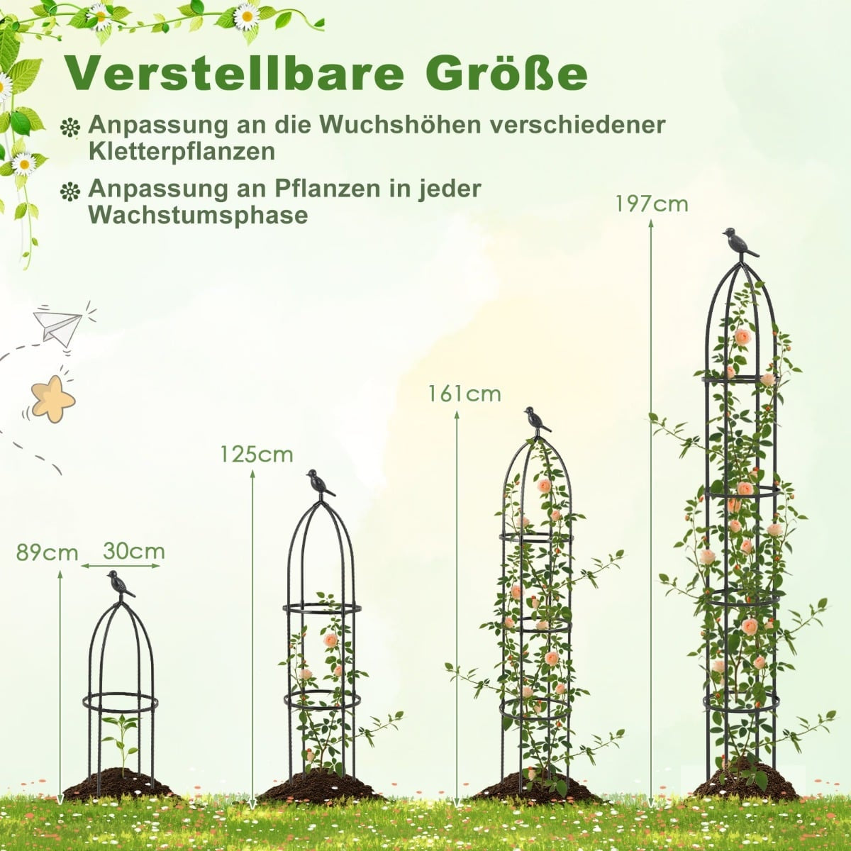Adjustable Metal Plant Support Obelisks, Set of 2