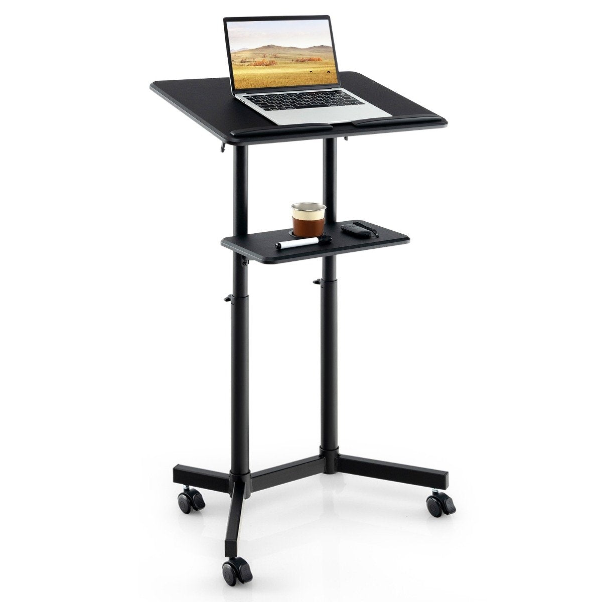 Adjustable Mobile Podium with Tilt Tabletop, Black