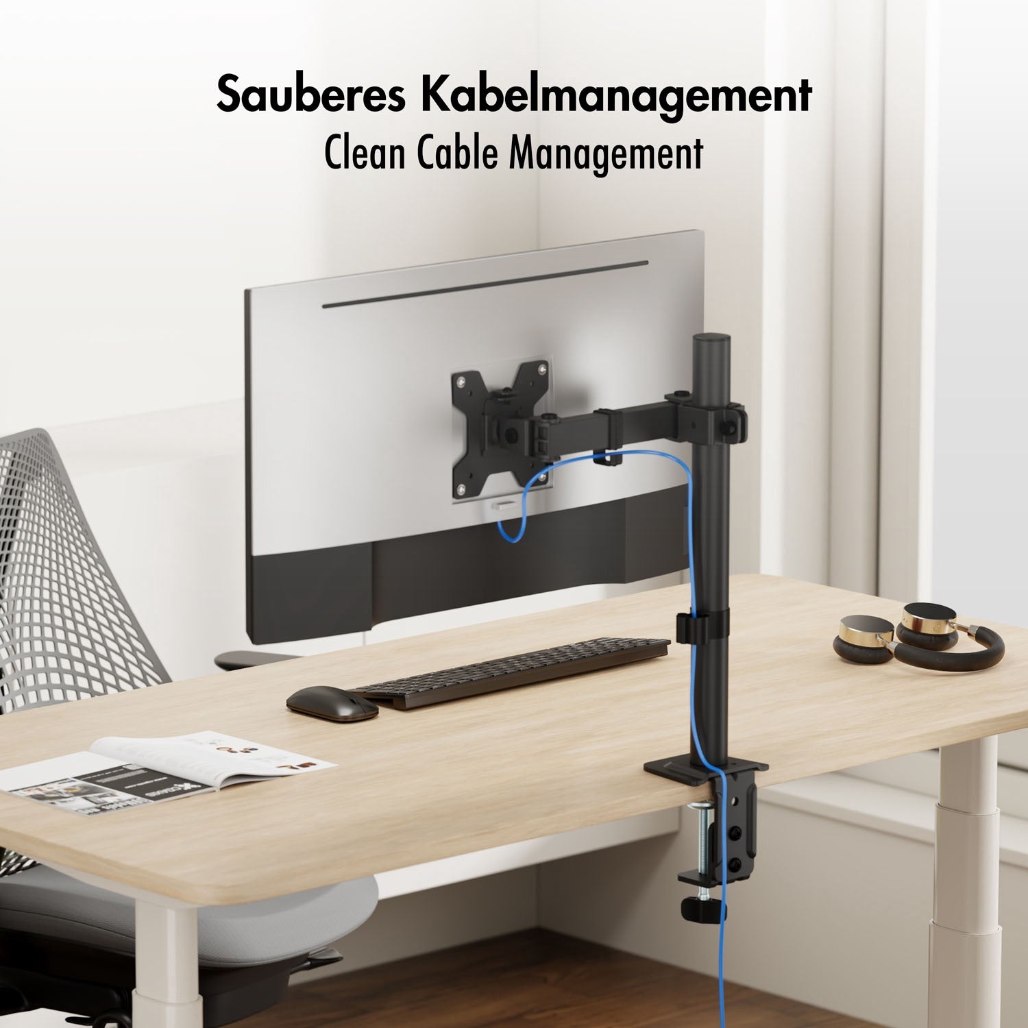 Adjustable Monitor Arm for 17–32" Screens, Black