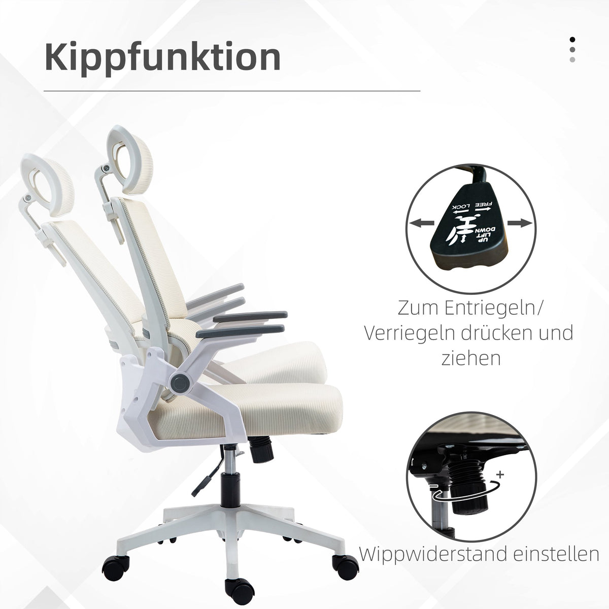 Adjustable Office Chair with Headrest, Beige, 60x61x121.5 cm