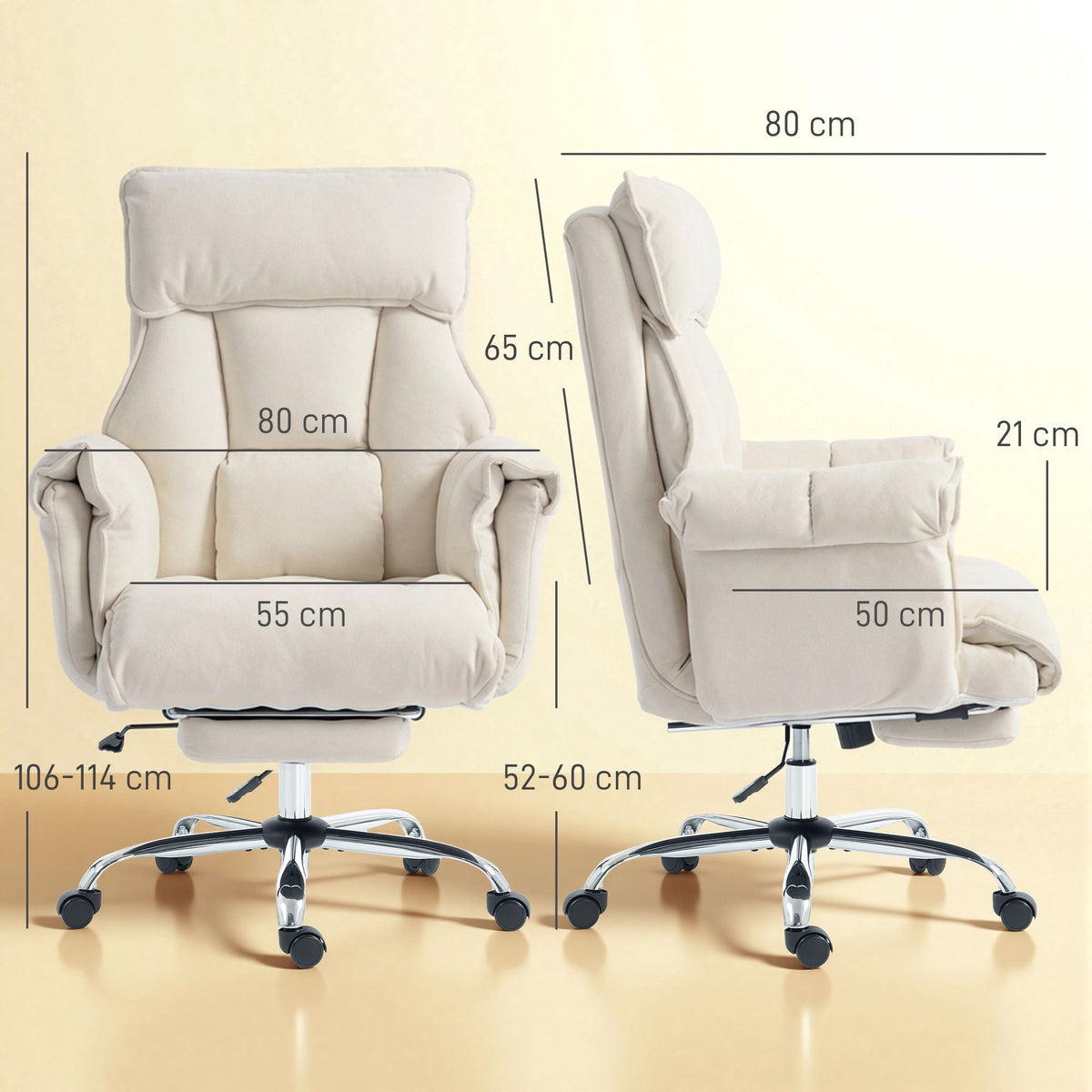 Adjustable Office Chair with Lumbar Support, Footrest, Cream
