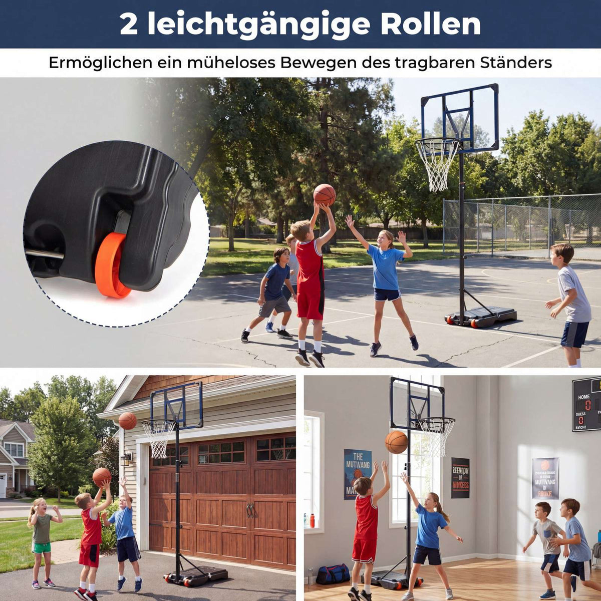 Adjustable Outdoor Basketball Hoop with Wheels, 82 cm Backboard