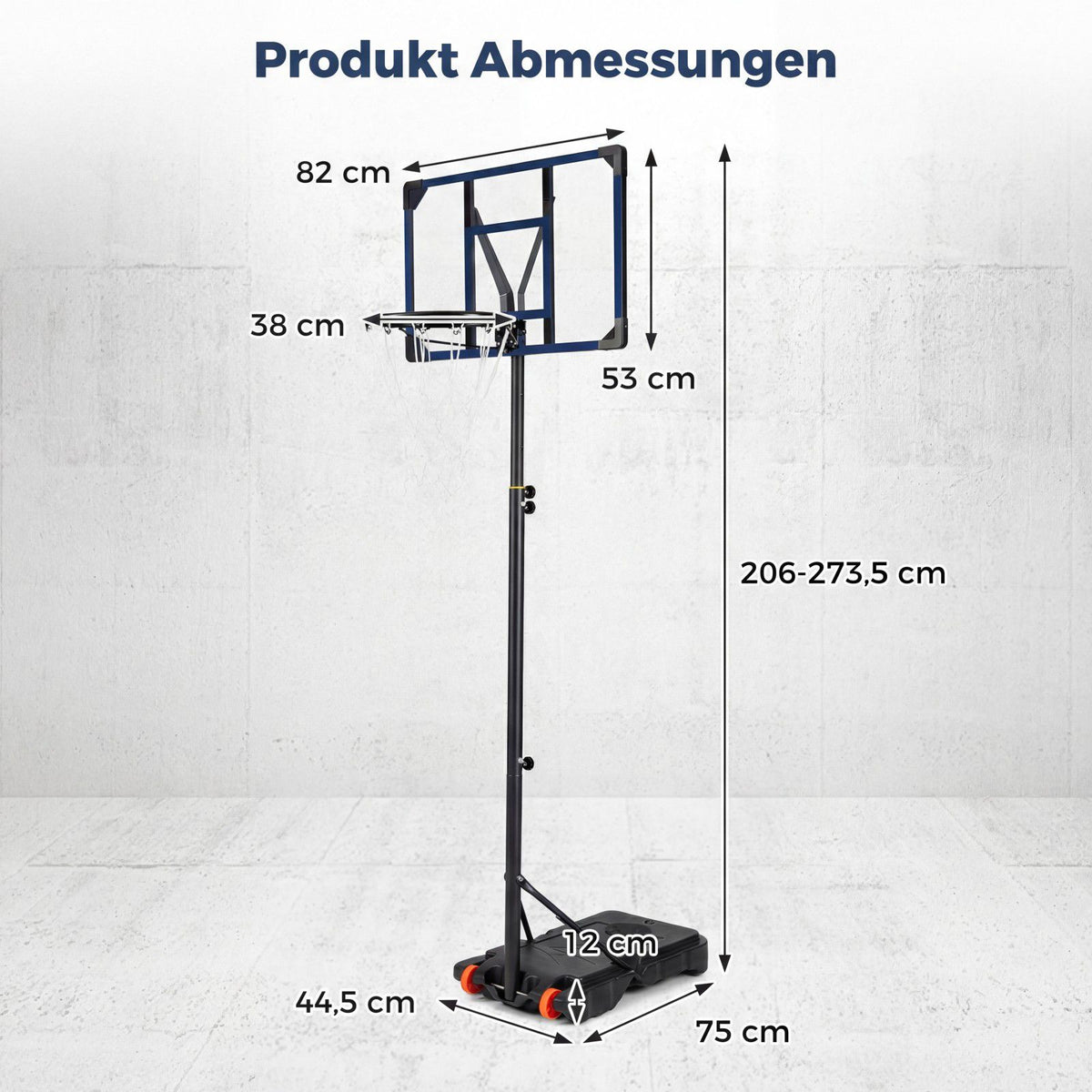 Adjustable Outdoor Basketball Hoop with Wheels, 82 cm Backboard