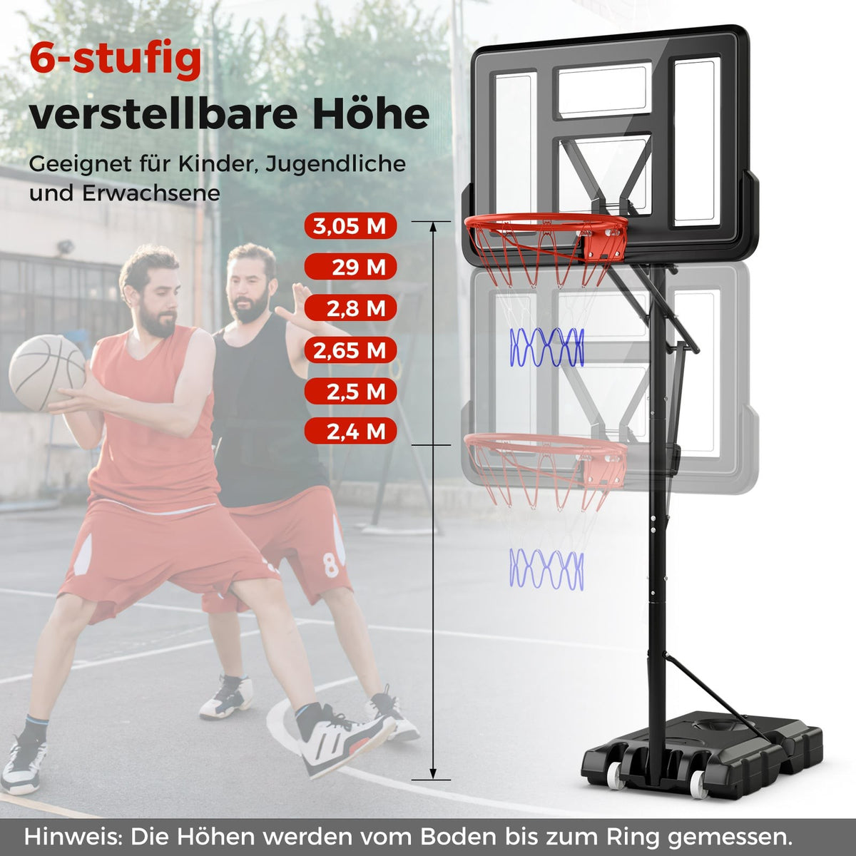 Adjustable Outdoor Basketball Hoop with Wheels & Weight Bag