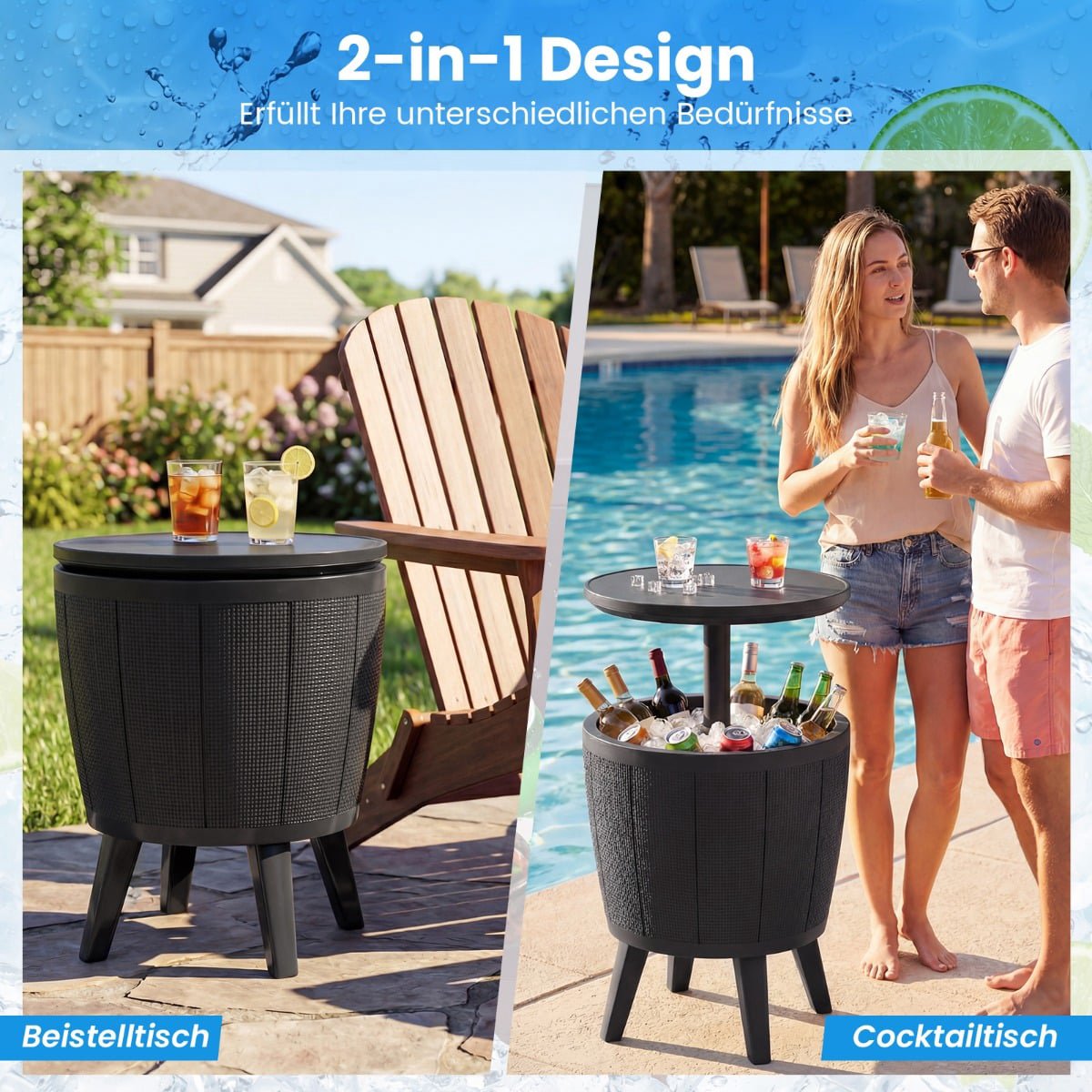 Adjustable Outdoor Cocktail Table with 38L Cooler, Black