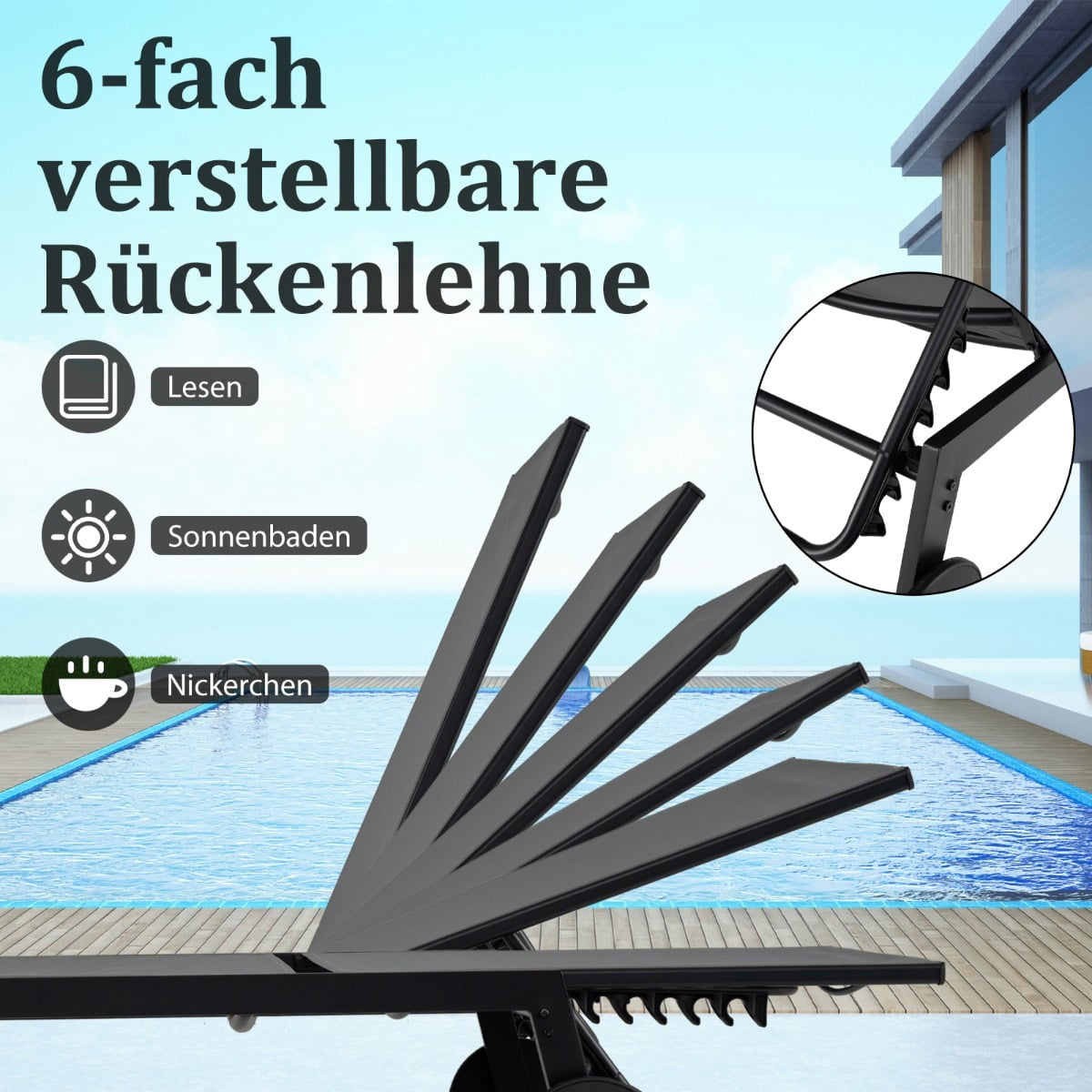 Adjustable Outdoor Lounge Chair Set with Table, Gray