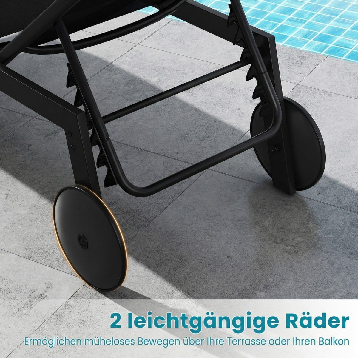 Adjustable Outdoor Sun Lounger Set with Wheels, Black