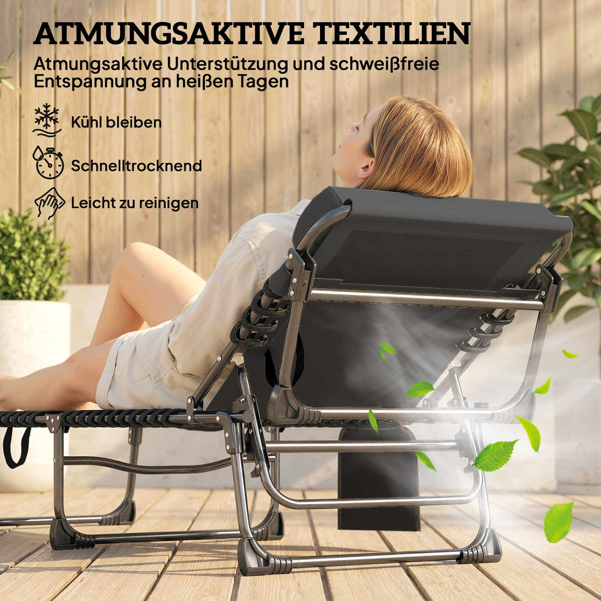 Adjustable Outdoor Sun Lounger with Cushion and Pocket