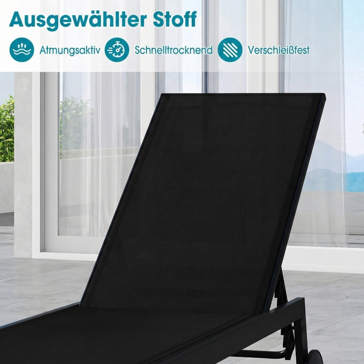 Adjustable Outdoor Sun Lounger with Wheels, Quick-Dry Fabric