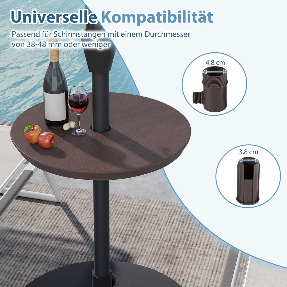Adjustable Outdoor Umbrella Table with 38-48mm Hole