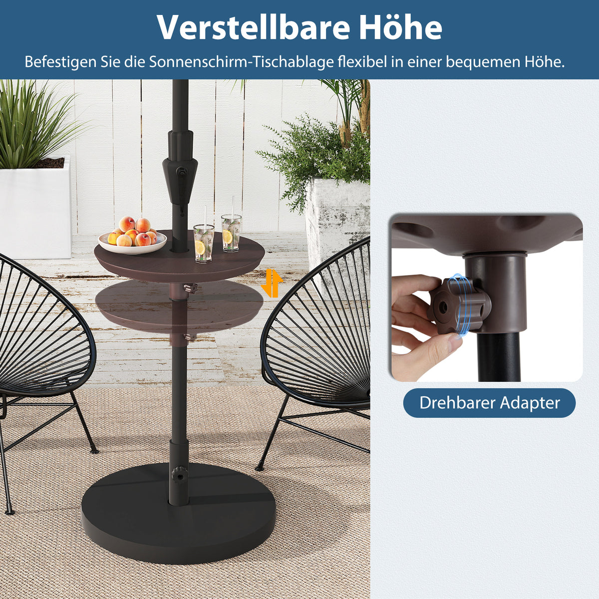 Adjustable Outdoor Umbrella Table with 38-48mm Hole