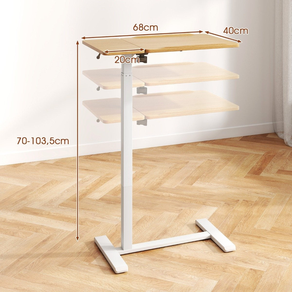 Adjustable Overbed Table with Hidden Wheels and Tilt Top