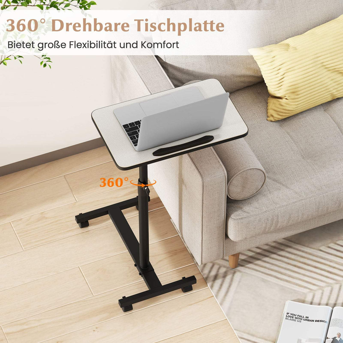 Adjustable Overbed Table with Swivel Top, Grey