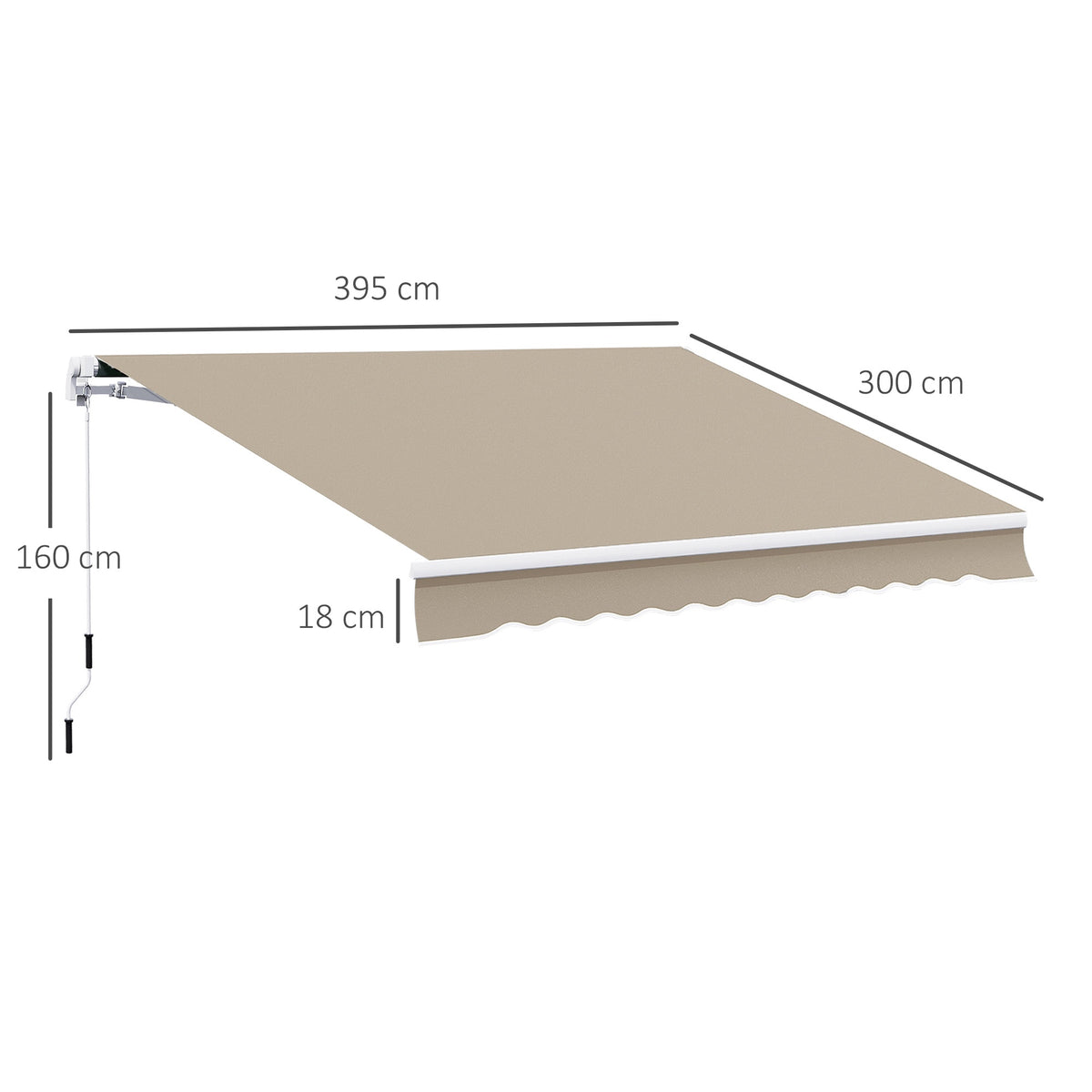 Adjustable Patio Awning, 3.95 x 3m, Beige, with Crank