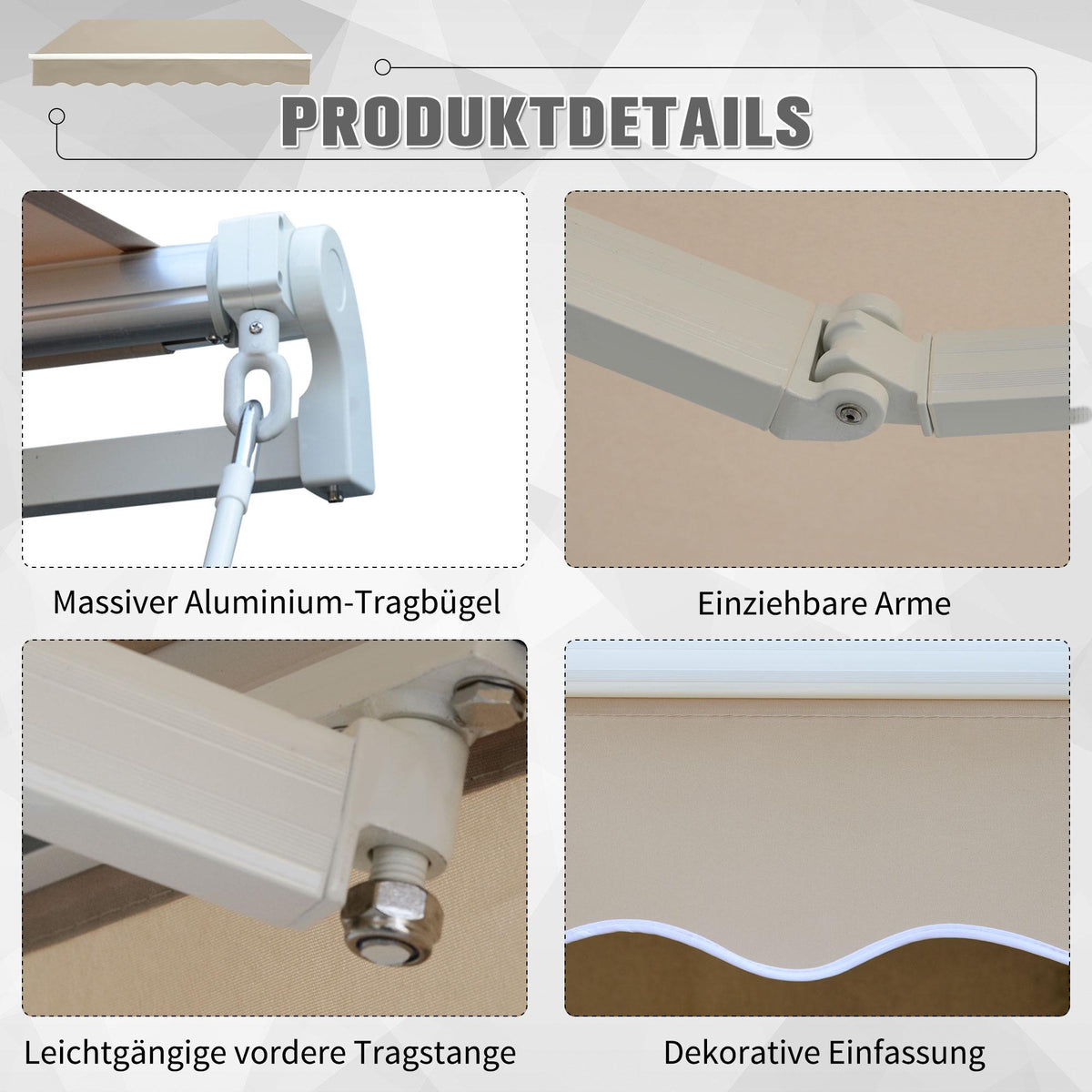 Adjustable Patio Awning, 3.95 x 3m, Beige, with Crank