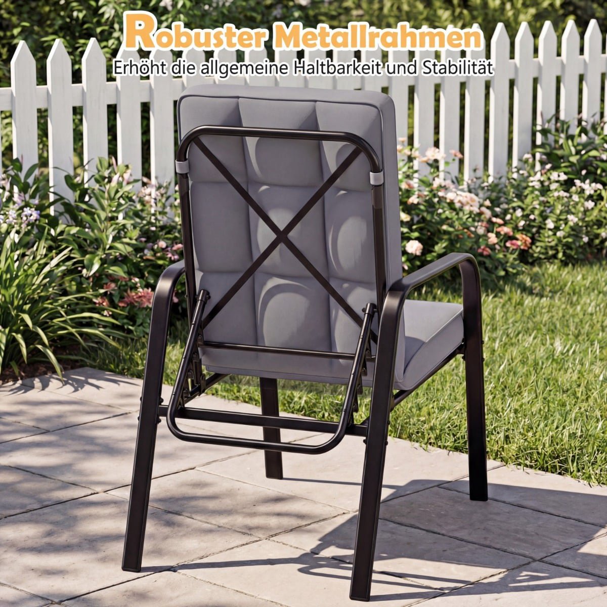 Adjustable Patio Chairs Set of 2 with Cushions, Grey
