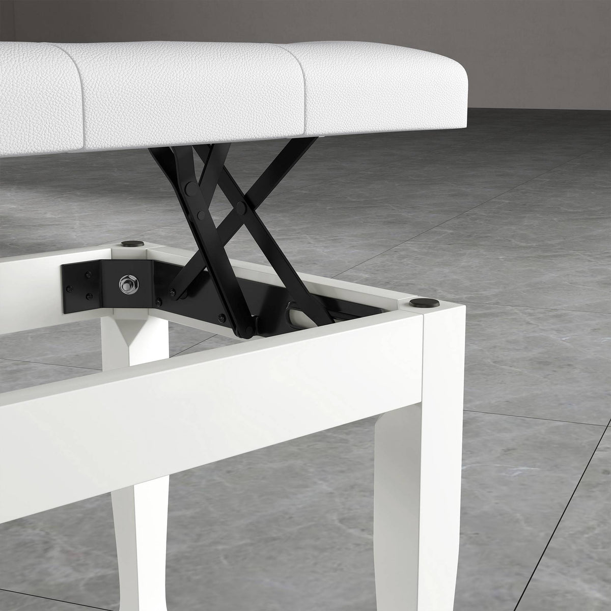 Adjustable Piano Bench with Faux Leather Cushion, White