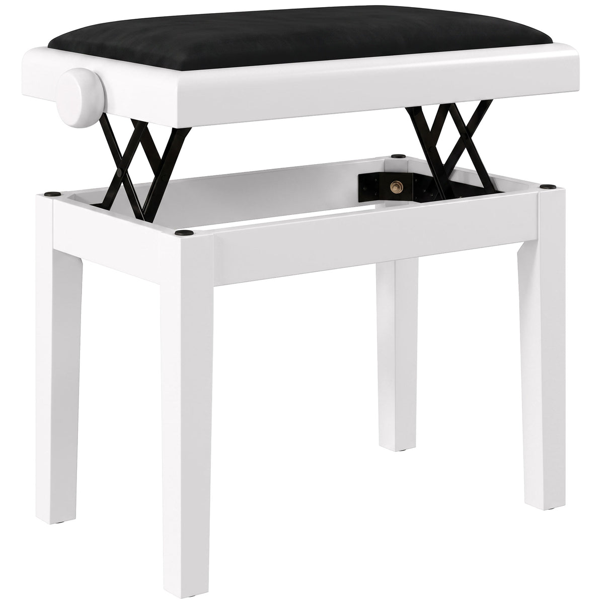 Adjustable Piano Bench with Velvet Cushion, White Rubberwood