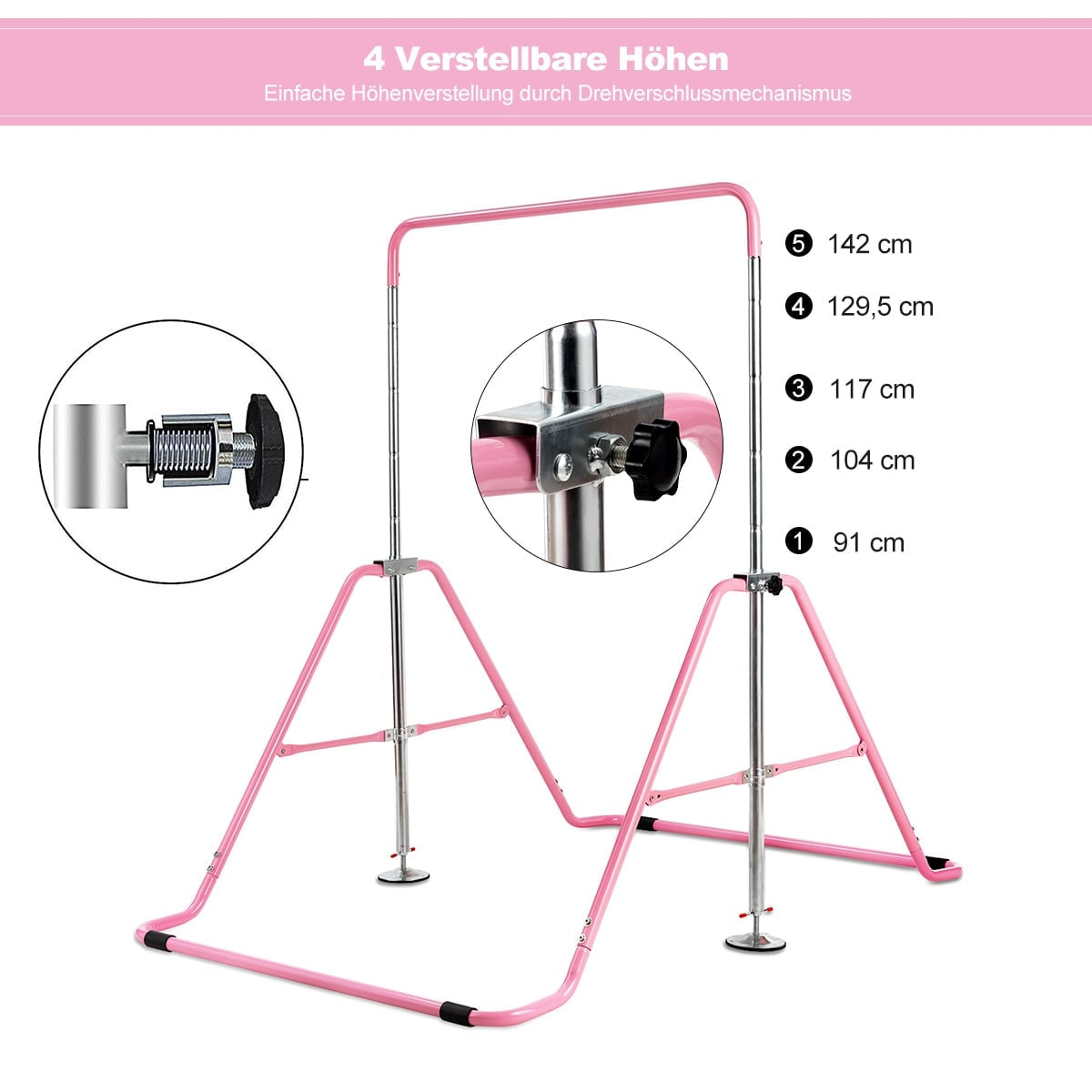 Adjustable Pink Gymnastics Bar for Kids, 90-130 cm