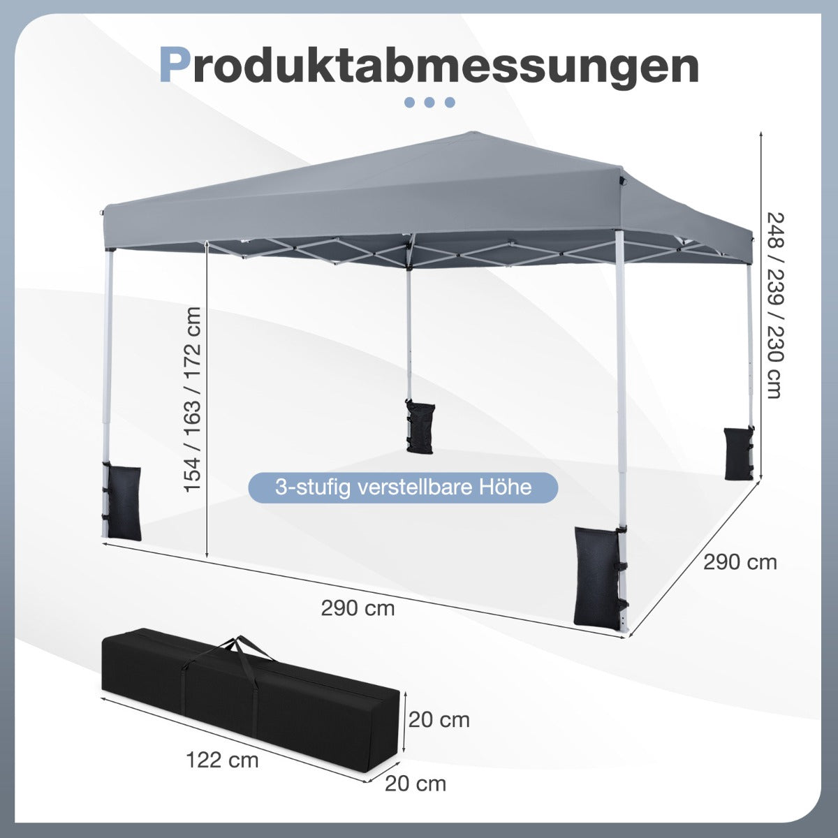 Adjustable Pop-Up Pavilion 290x290 cm for Camping & Beach