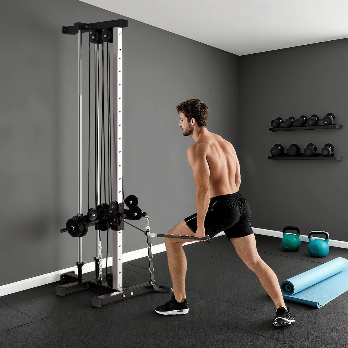 Adjustable Power Station with Dual Pulley, 25-165 cm, Black