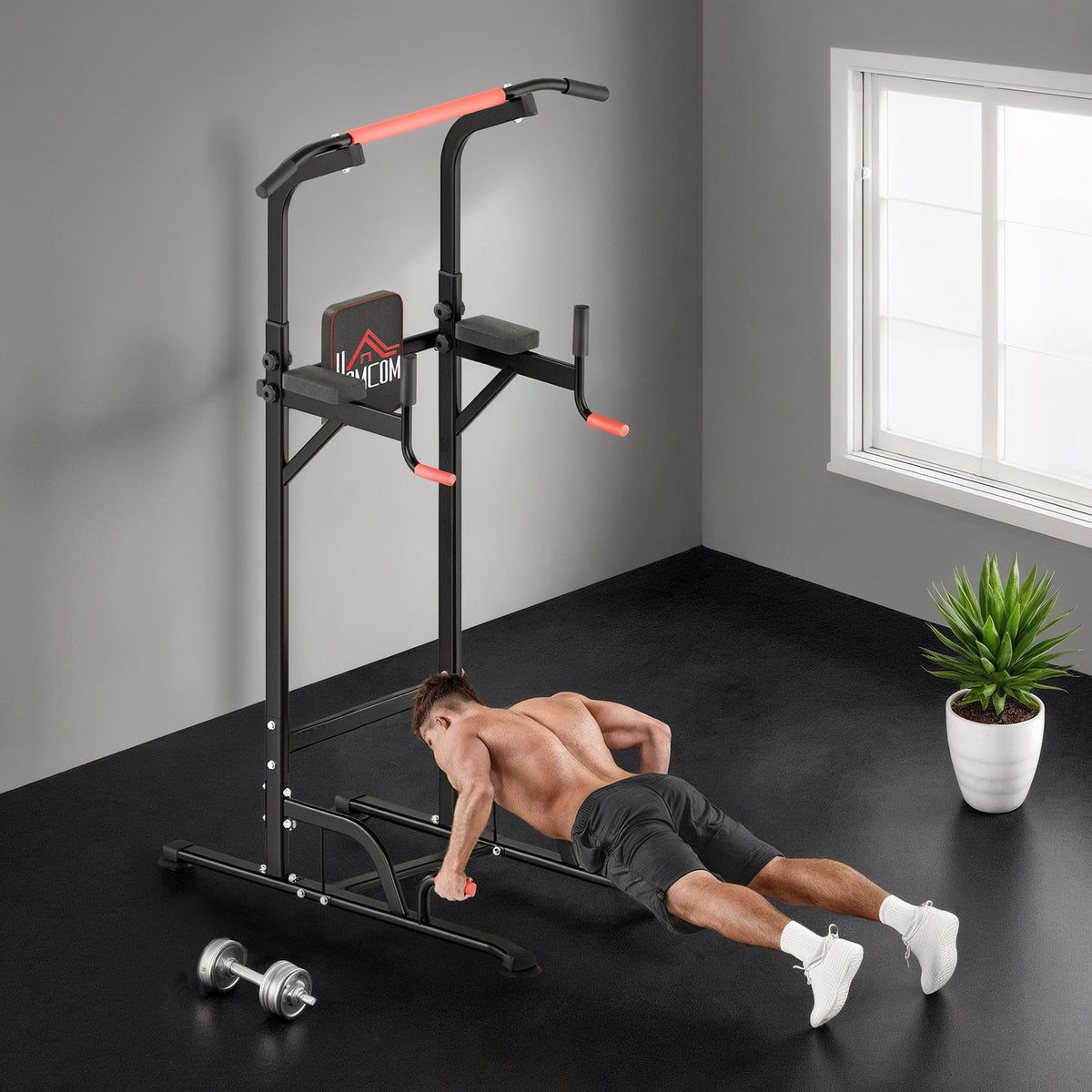 Adjustable Power Tower with Pull-Up Bar and Dip Station