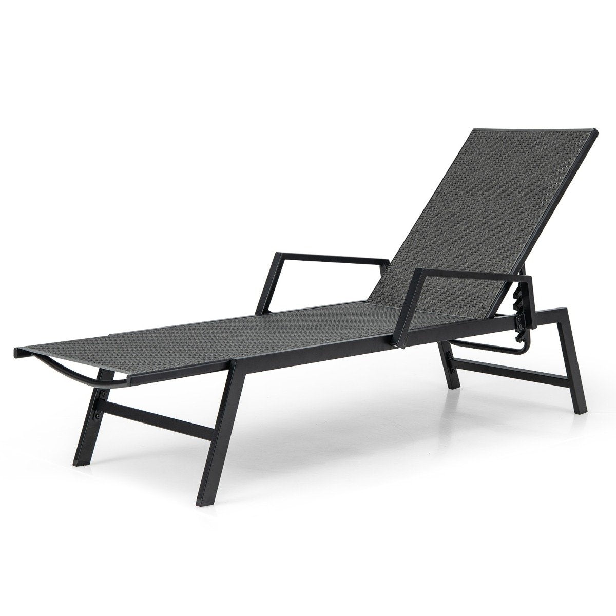 Adjustable Rattan Sun Lounger with Armrests, Brown