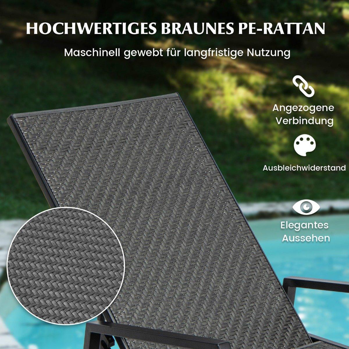 Adjustable Rattan Sun Lounger with Armrests, Brown