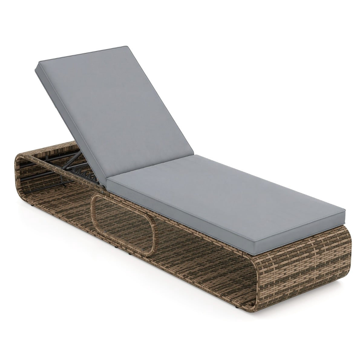Adjustable Rattan Sun Lounger with Cushion, Weatherproof