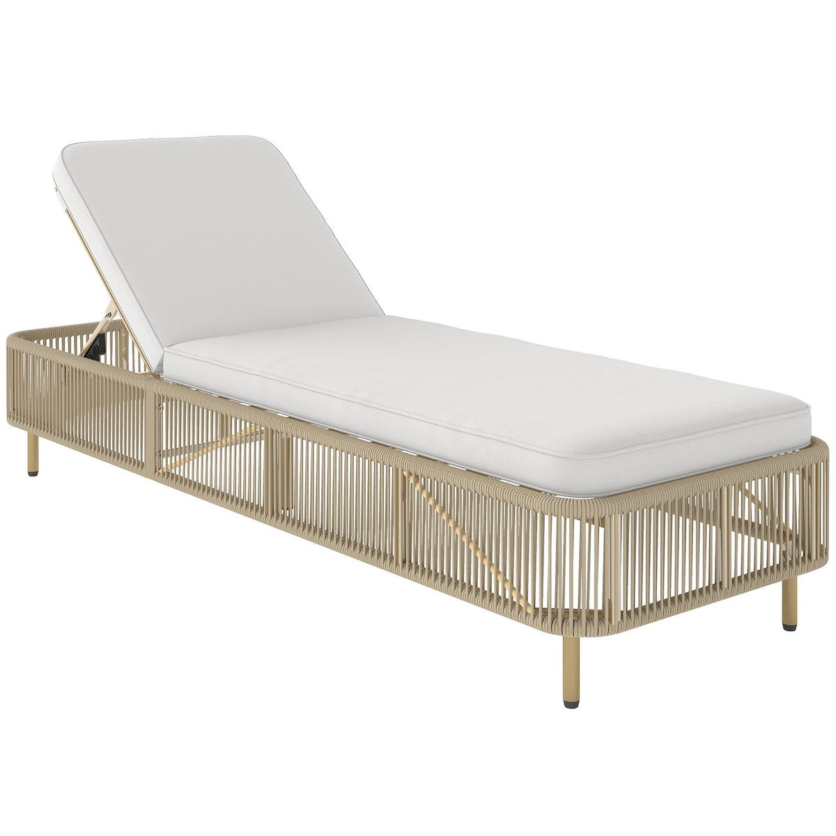 Adjustable Rattan Sun Lounger with Cushion, Yellow/Cream