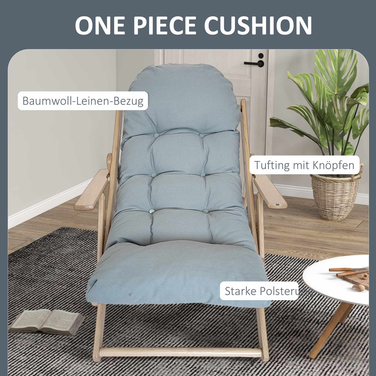 Adjustable Recliner Chair, Beechwood Frame, Light Grey