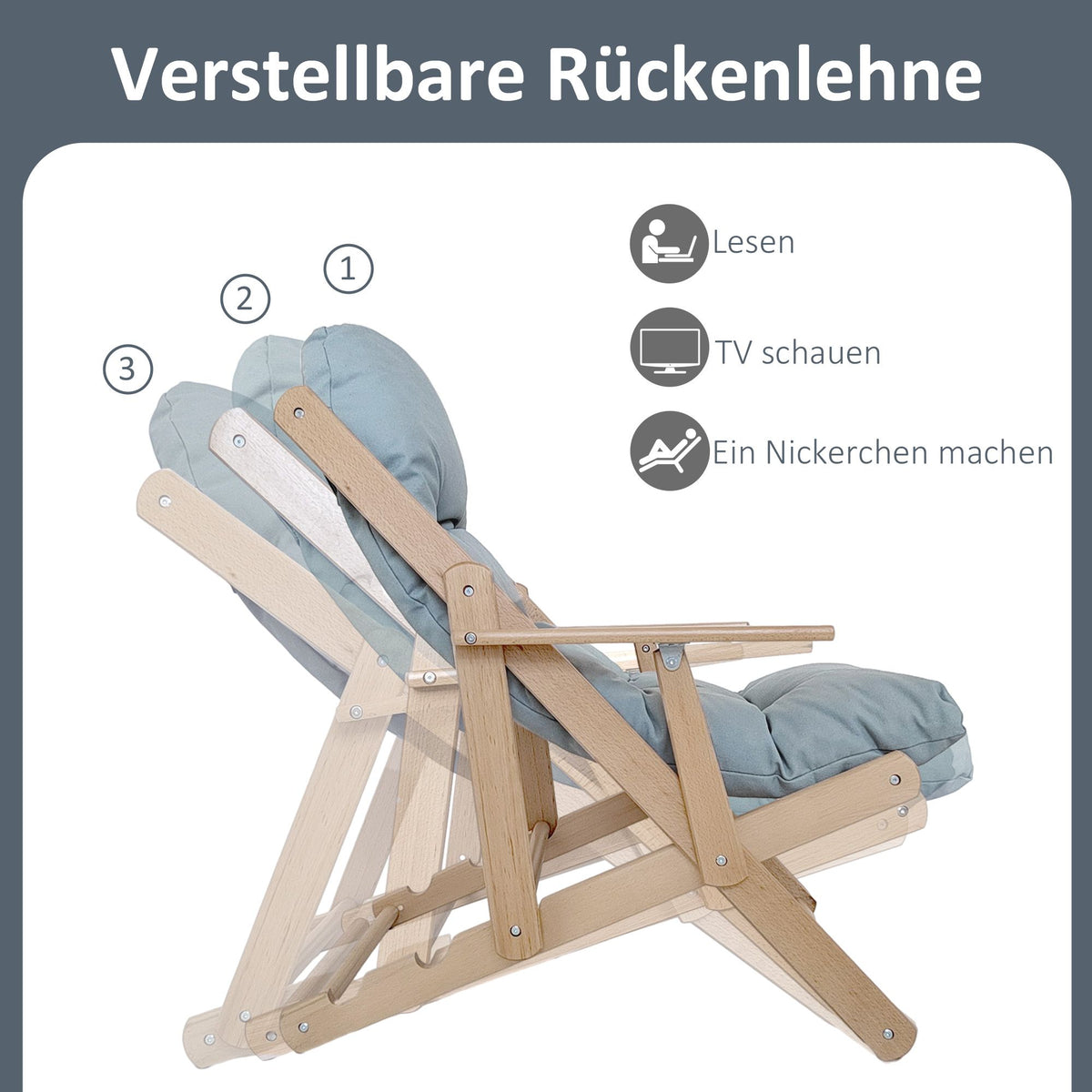 Adjustable Recliner Chair, Beechwood Frame, Light Grey
