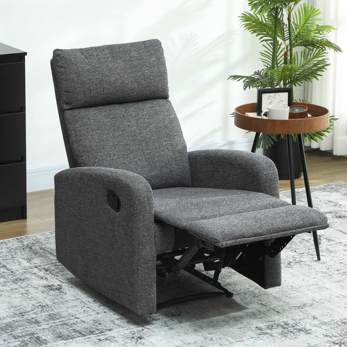 Adjustable Recliner Chair with Footrest, Gray Fabric