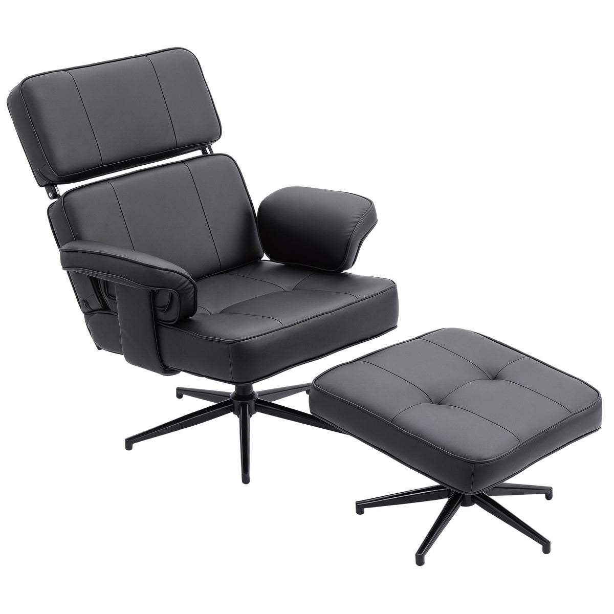 Adjustable Recliner with Ottoman, Faux Leather, Black