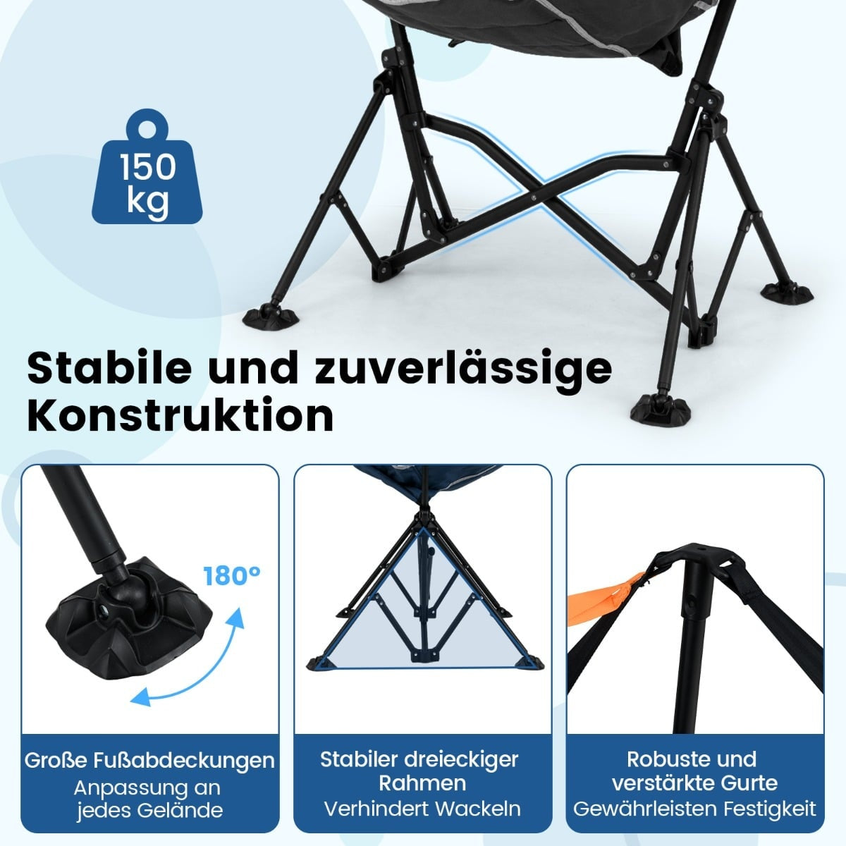 Adjustable Reclining Camping Chair with Cup Holder, Black