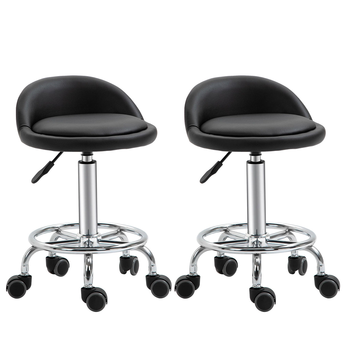 Adjustable Rolling Stool Set of 2 With Backrest, 57-72 cm