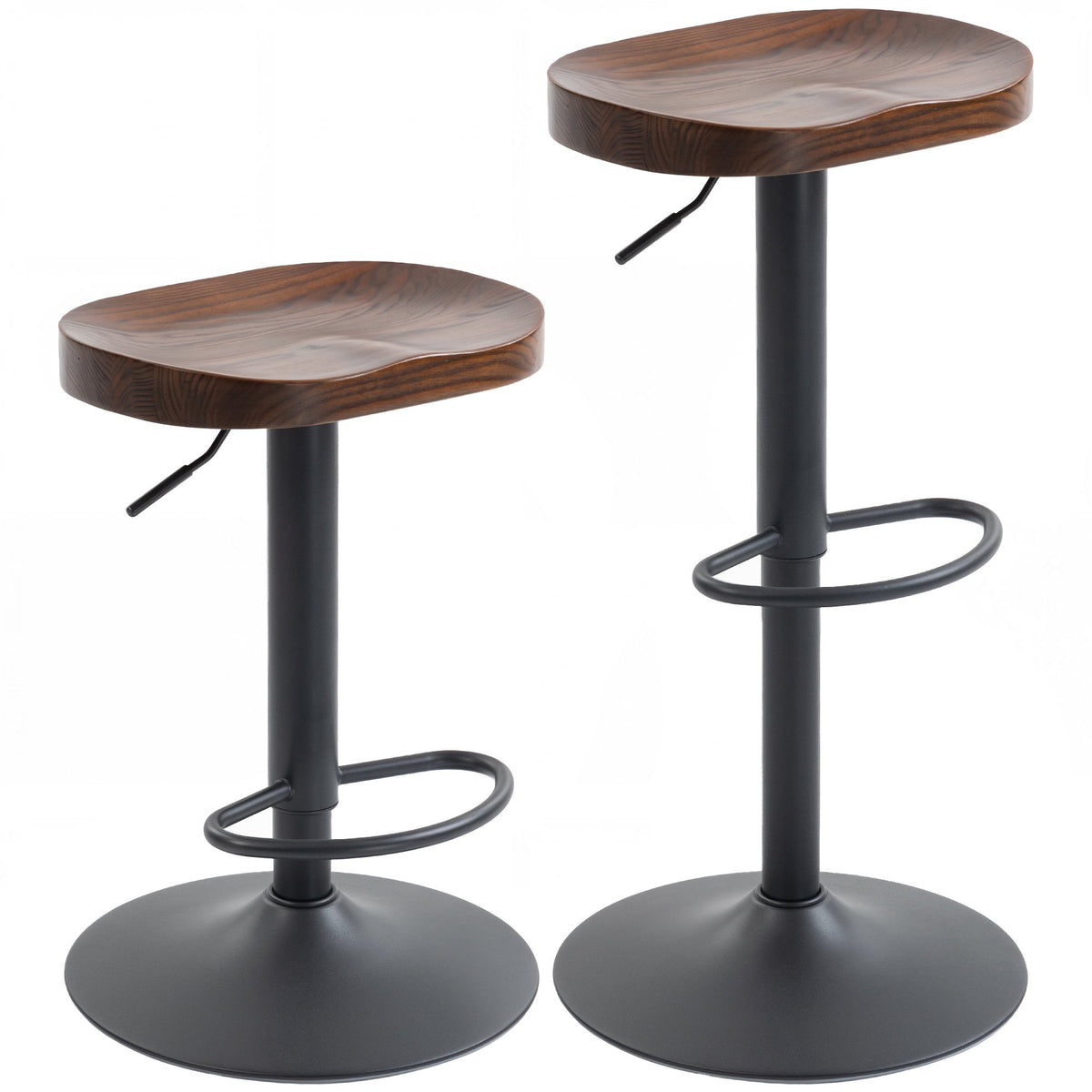Adjustable Saddle Bar Stools, Elm Wood, Set of 2