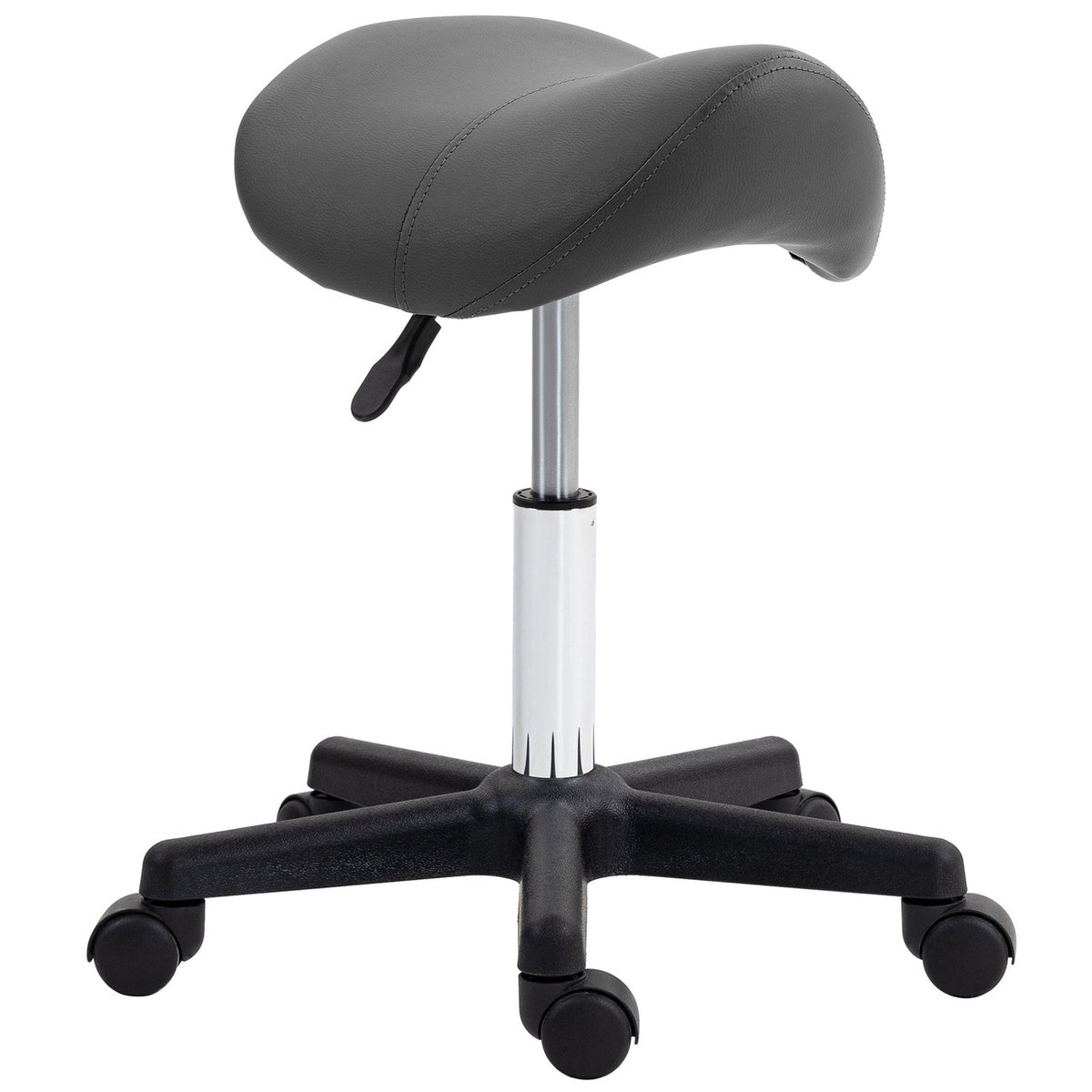 Adjustable Saddle Stool, Black Faux Leather, 120kg Capacity