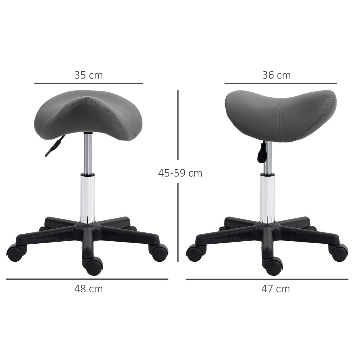 Adjustable Saddle Stool, Black Faux Leather, 120kg Capacity